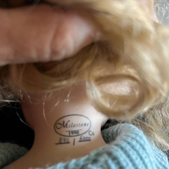 Porcelain Doll w/ Stand. 19” tall, by Milestone. Look at those aweet blue eyes! - Picture 4 of 4